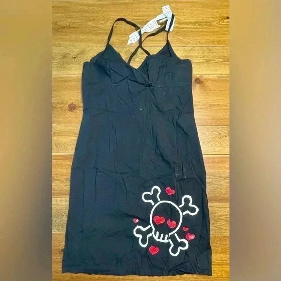 1990s | Skull & Crossbones | Rockabilly Sleeveless Dress | Crisscross Straps - Picture 1 of 3